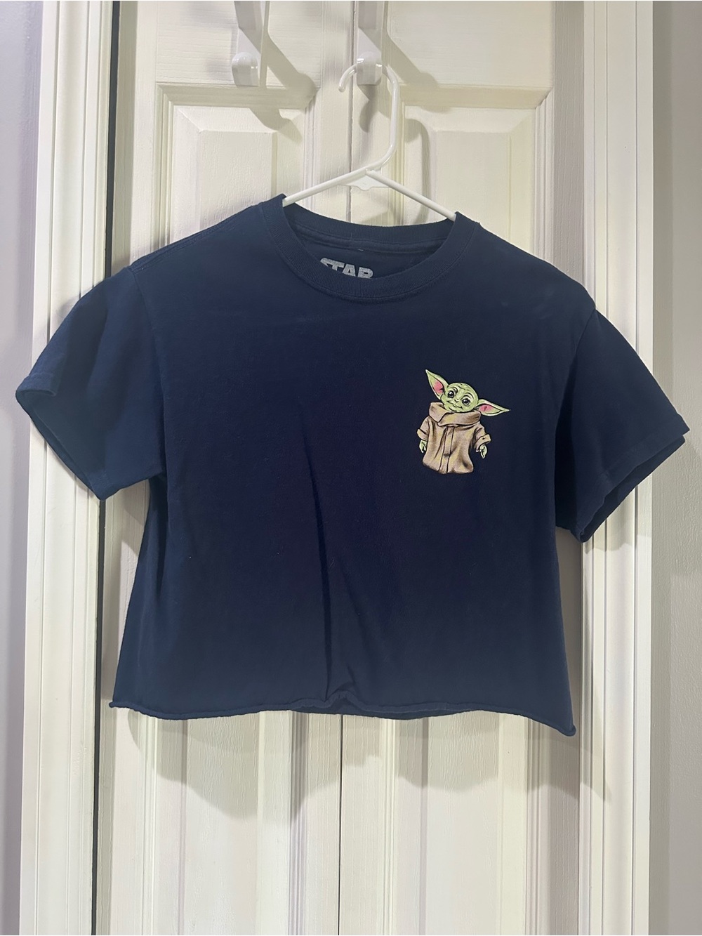 Juniors Small Crop Tee Navy Blue Star Wars 'The Child' Graphic Mandalorian